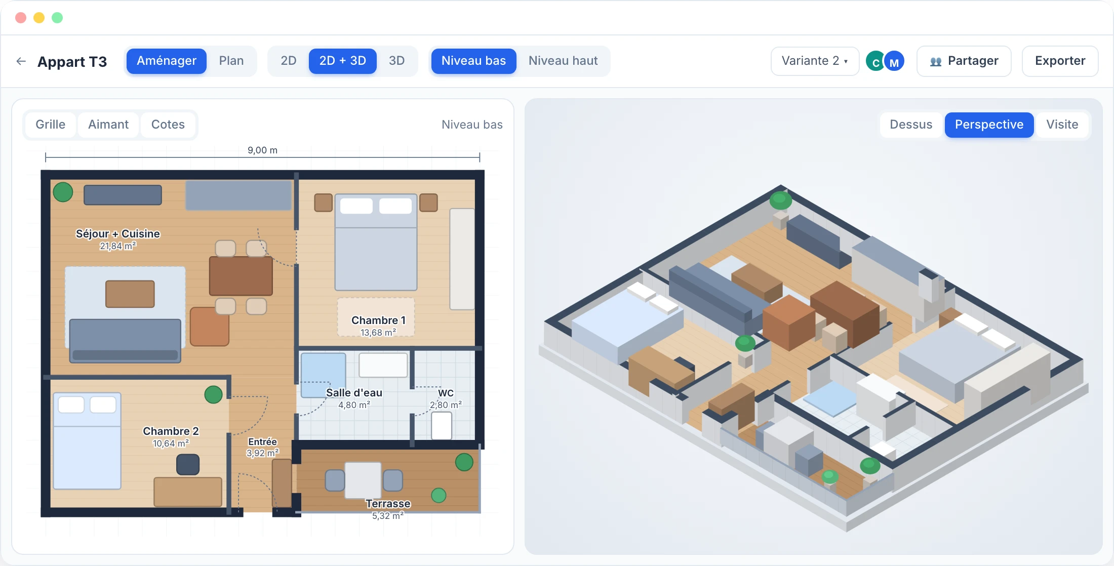 Plan 2D et maquette 3D dans Homely